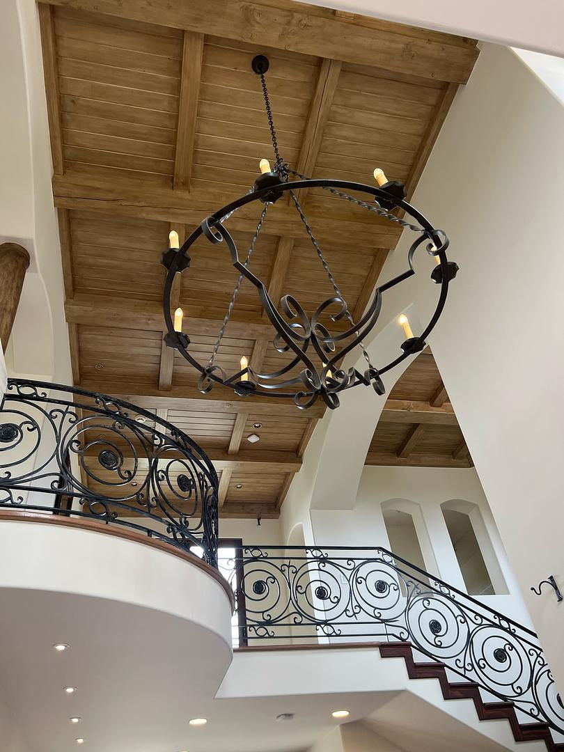 Thumbnail: Vintage Forged Iron Large Tuscan Old World Style Foyer Chandelier