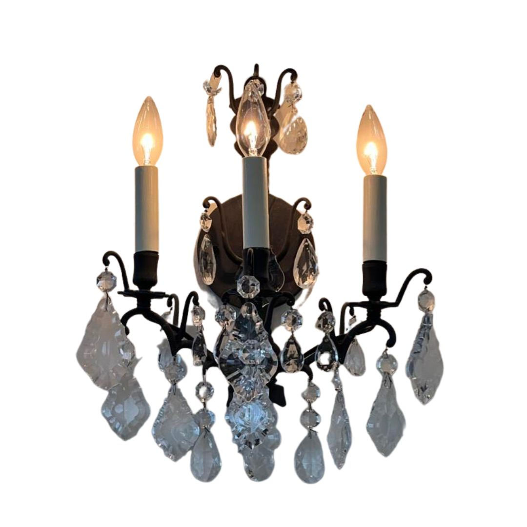 French Versailles Style Bronze Crystal Sconces- Vaughn Designs