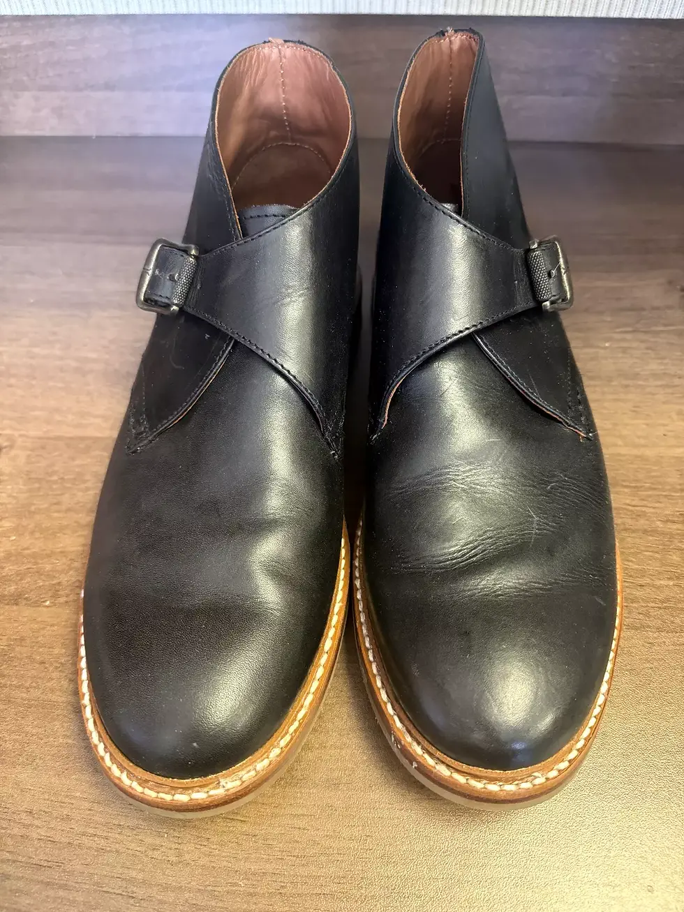 Thumbnail: FRYE Men's William Black Leather Monk Strap Chukka Boots