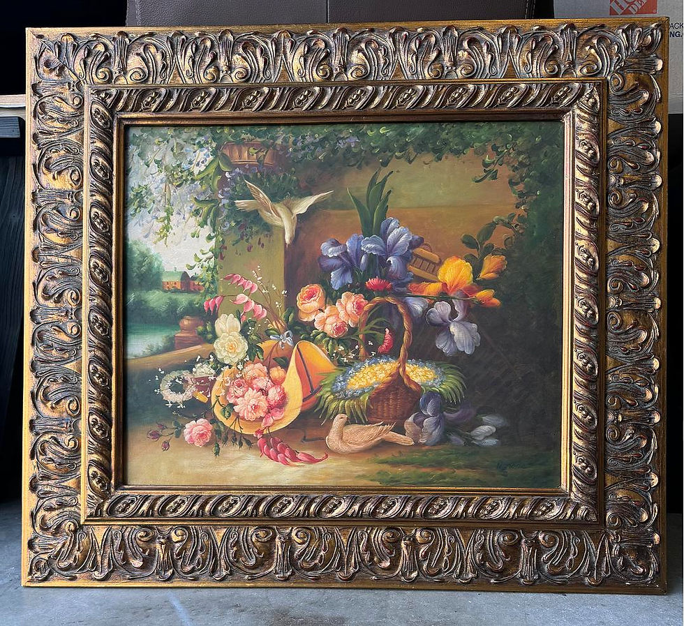 Thumbnail: Gold Framed Floral Oil Painting on Canvas