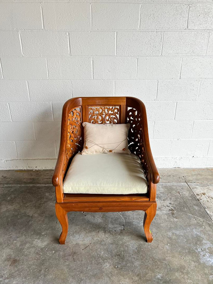 Thumbnail: Vintage Carved Huali Rosewood Asian Tub Chair