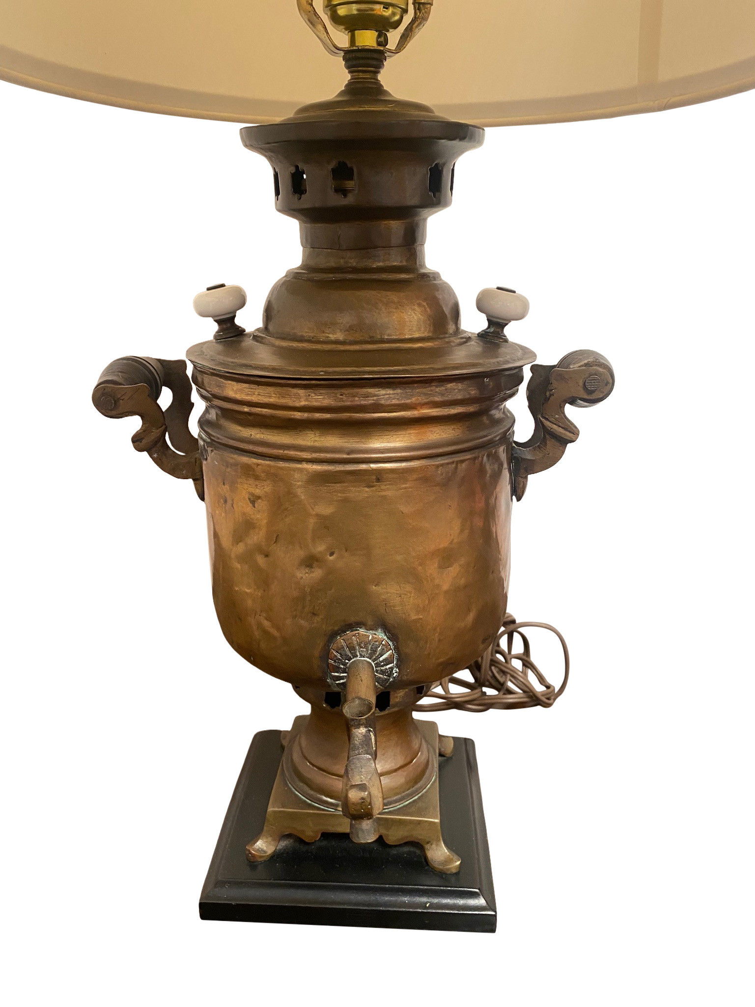 Antique Russian Brass And Copper Batashev Samovar Table Lamp