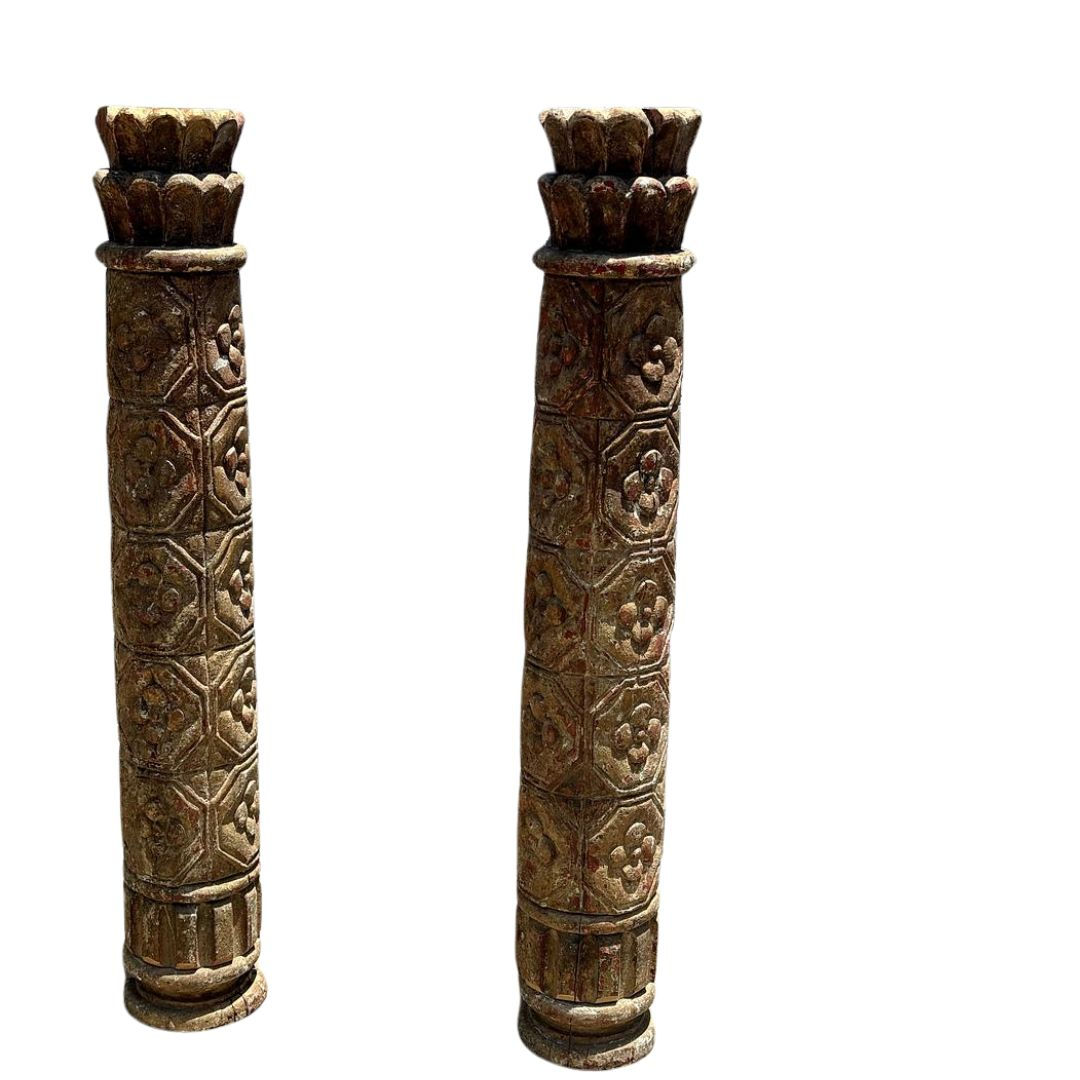 Antique Guatemalan Carved Columns Pillars Pair