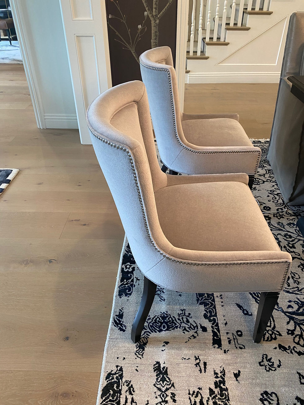 Thumbnail: Mohair Dining Chairs With Nailhead Trim
