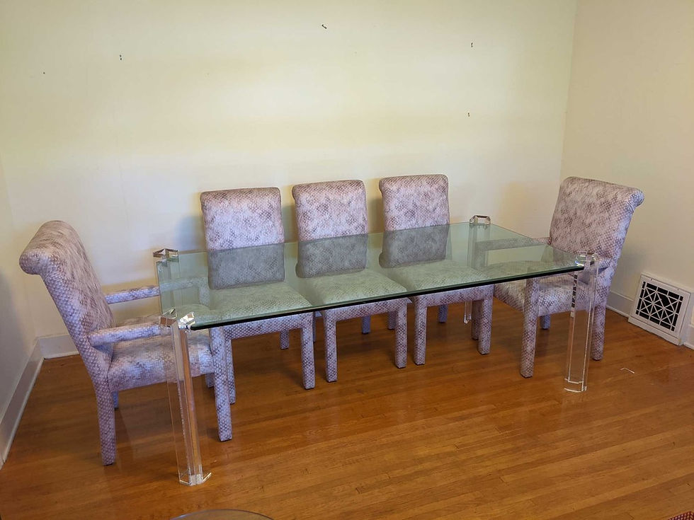 Thumbnail: Mid Century  1970's Lucite & Glass Dining Table & Parsons Chairs