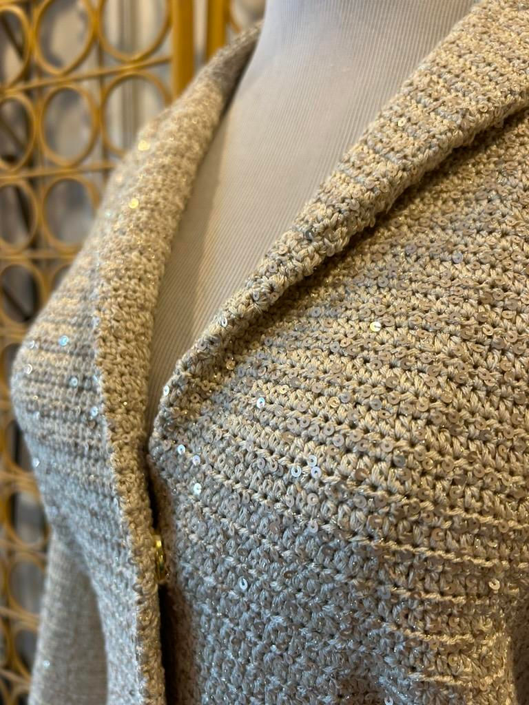 Thumbnail: Elie Tahari Gold Lurex Sequenced Knit Sweater Jacket