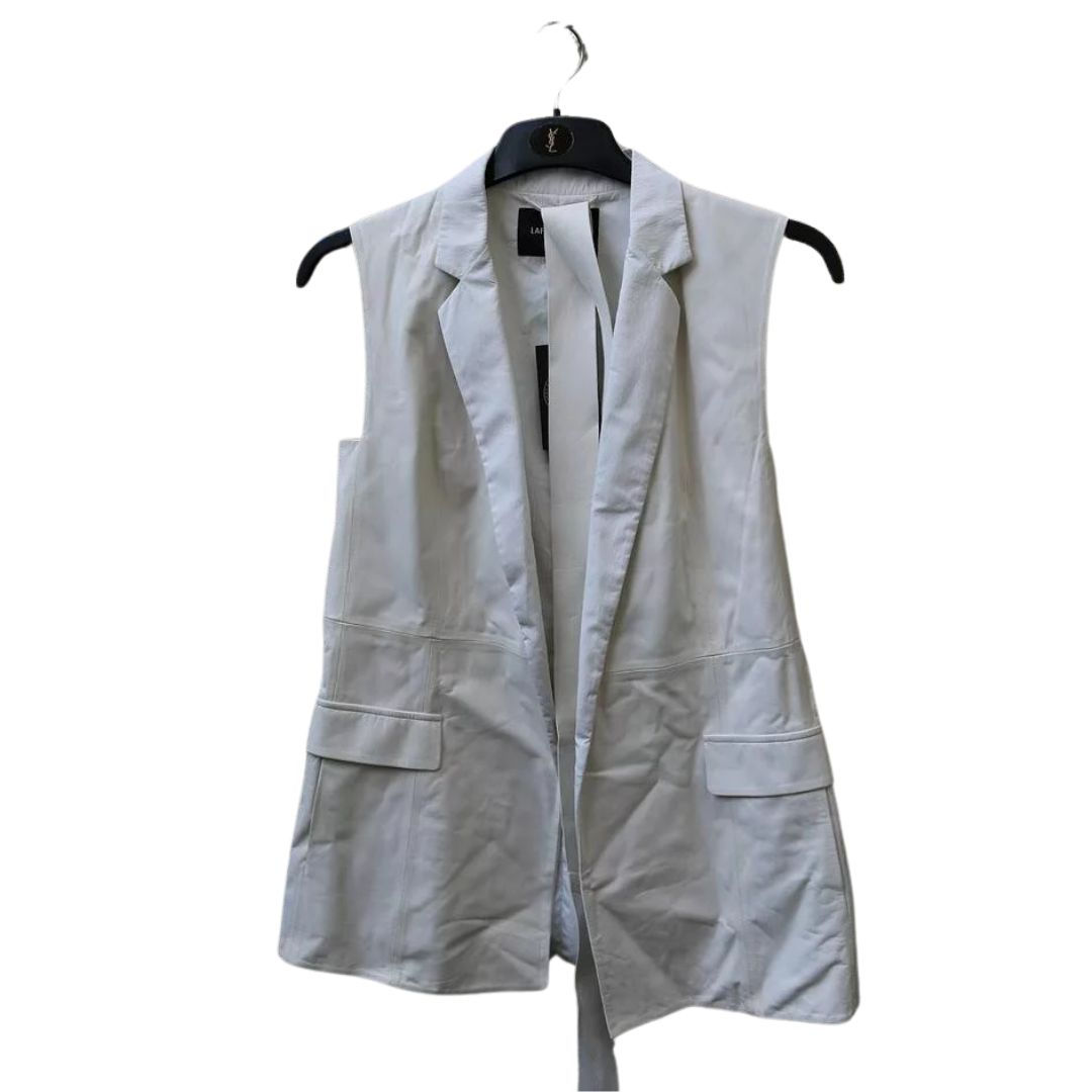 New Lafayette 148 New York Sheep Leather White Waist Tie Waistcoat Jacket Size P