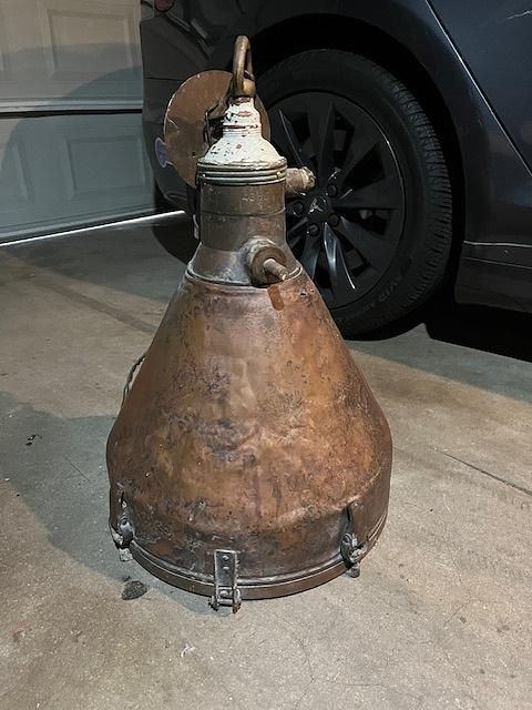 Thumbnail: Rare Large Antique Cargo Copper and Bronze Hanging Nautical Ship Light