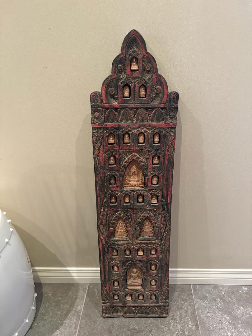 Thumbnail: 19th C. Thai Rattanakosin Wood Votive & Pottery Plaque