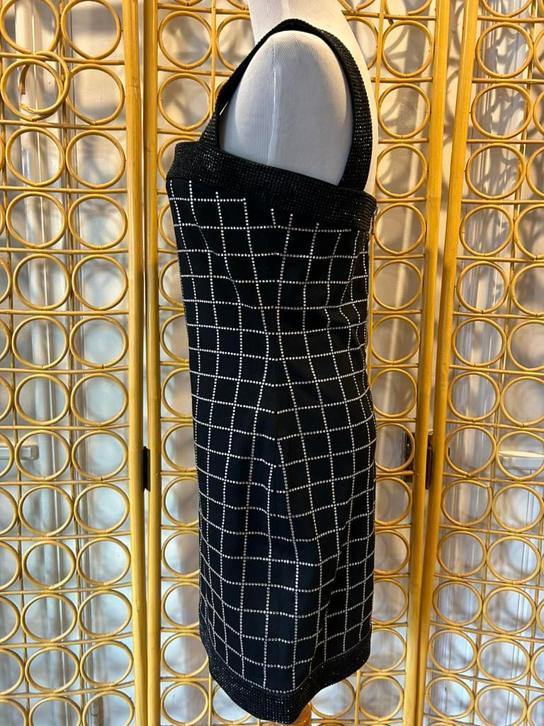 Thumbnail: Balmain Black Silver Crystal Rhinestone Checked Encrusted Mini Dress