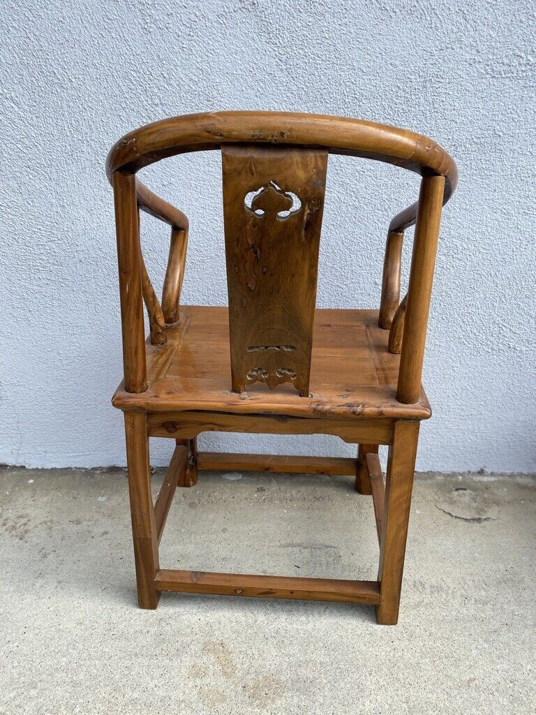 Thumbnail: Chinese 19th Century Fabulous Carved Elm Wood Horseshoe Monk Chair