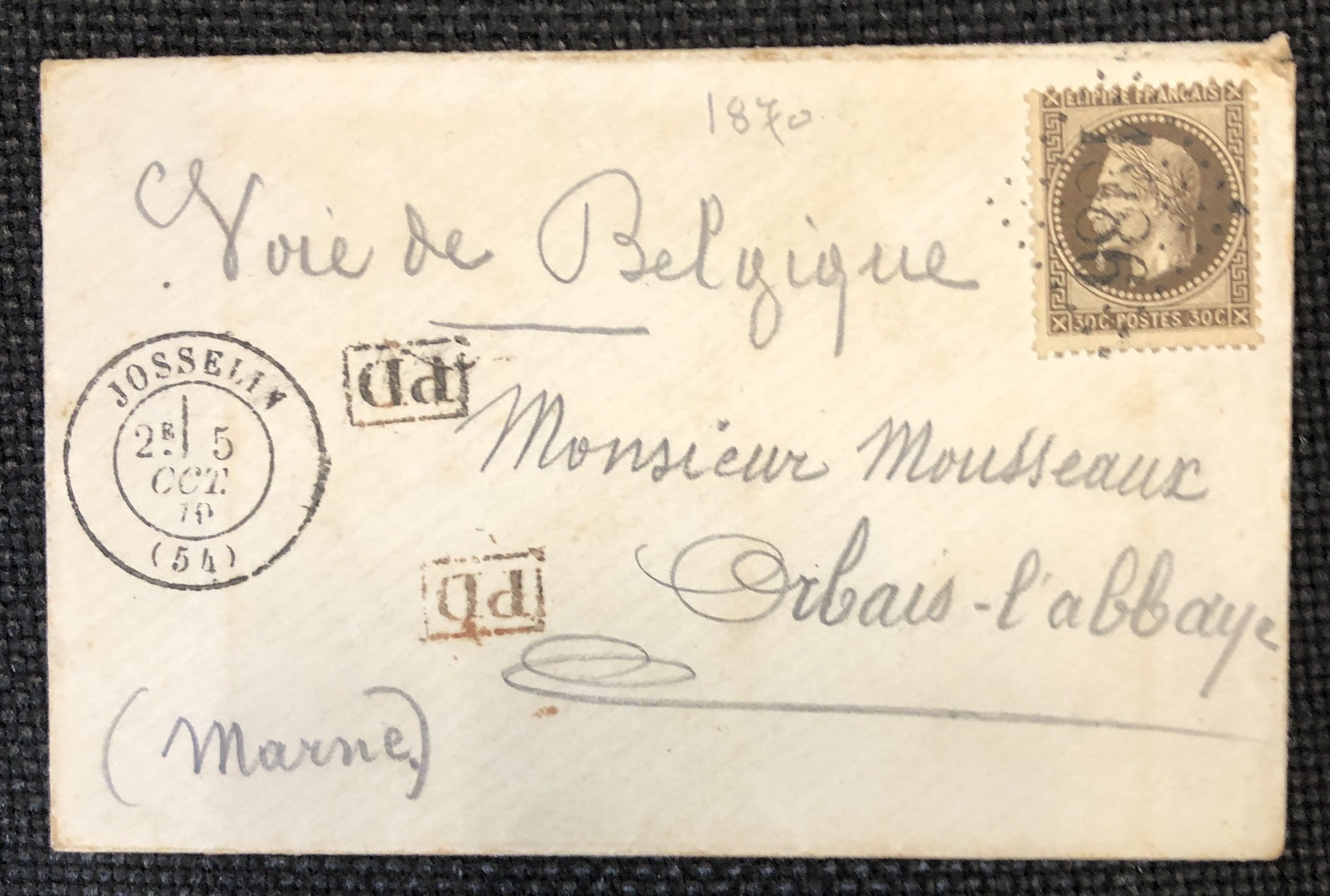 N° 30 seul s/lettre par voie de Belgique