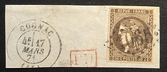 N° 47 obl GC 1065 (Cognac) s/fragment TB/TTB