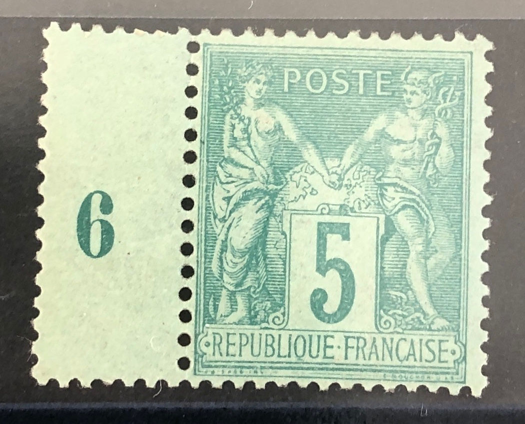 N° 75f ** vert s/verdâtre 