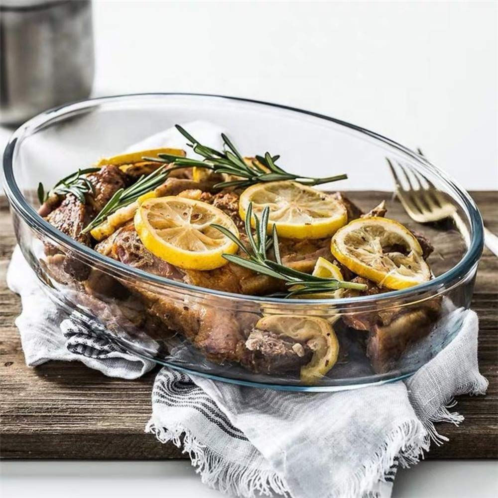 Femora Borosilicate Glass Oval Baking Dish Microwave Oven Safe, 1600 ml, 1 Pcs