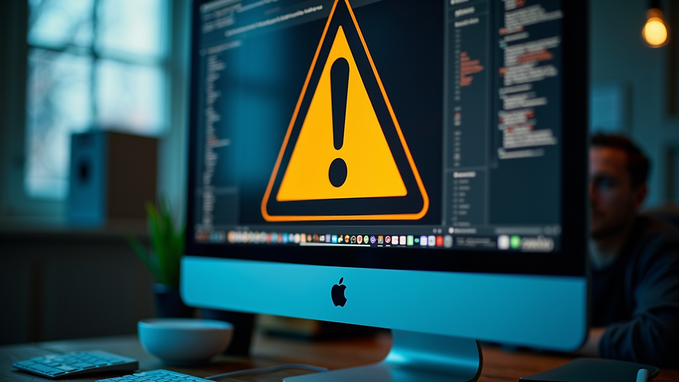 High angle view of a warning sign on a computer screen