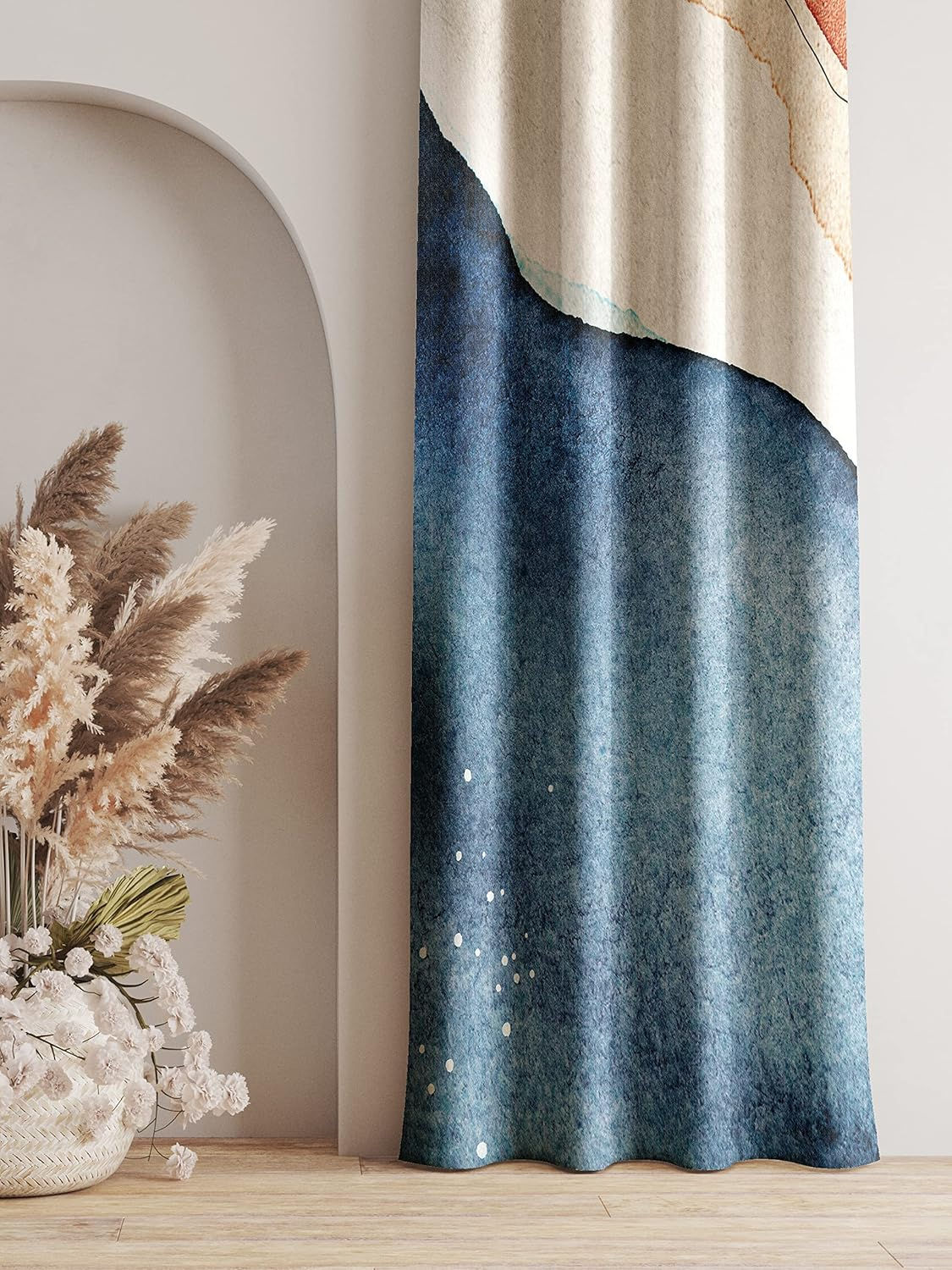 Lush Décor Polyester Floral Grommet Blackout Window Curtain, 5 Feet, Denim Blue,