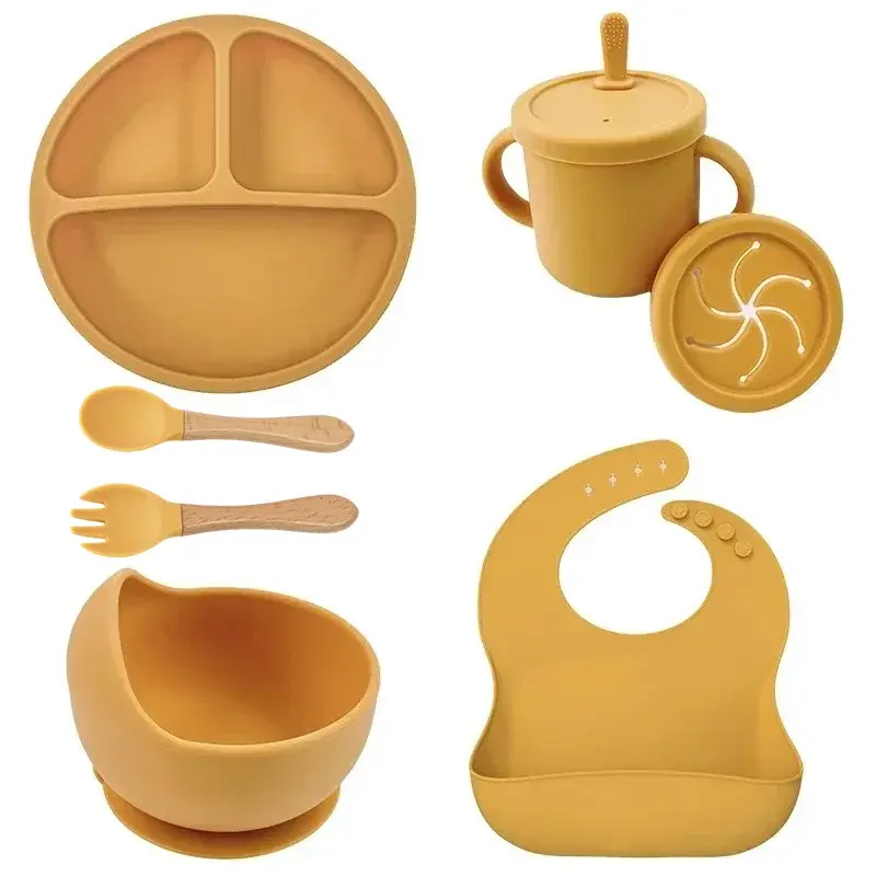 Thumbnail: Food Grade Silicone Child Dish Set Baby Feeding Bowl Suction Plate Straw Cup Woo