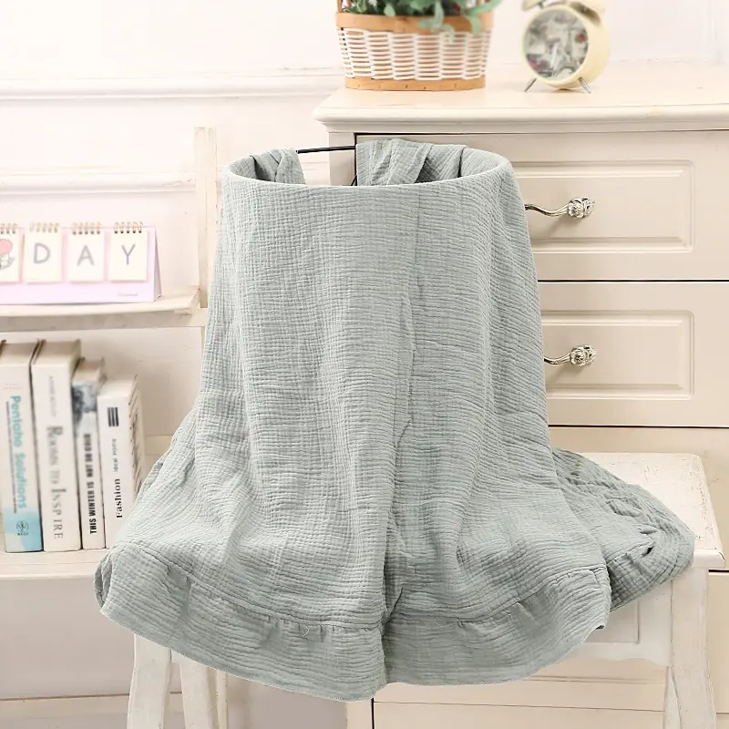Thumbnail: Organic Cotton Baby Blankets Newborn Muslin Swaddle Baby Wrap Gauze Ruffle Blank