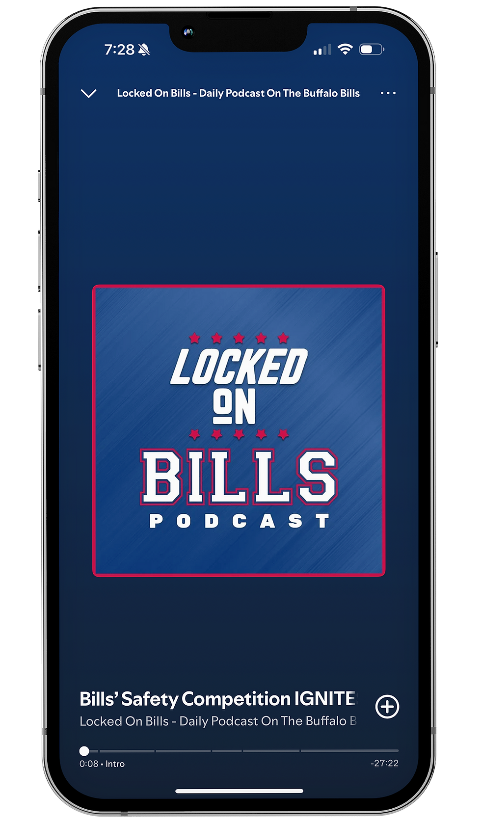 Iphone with Locked On Bills podcast playing