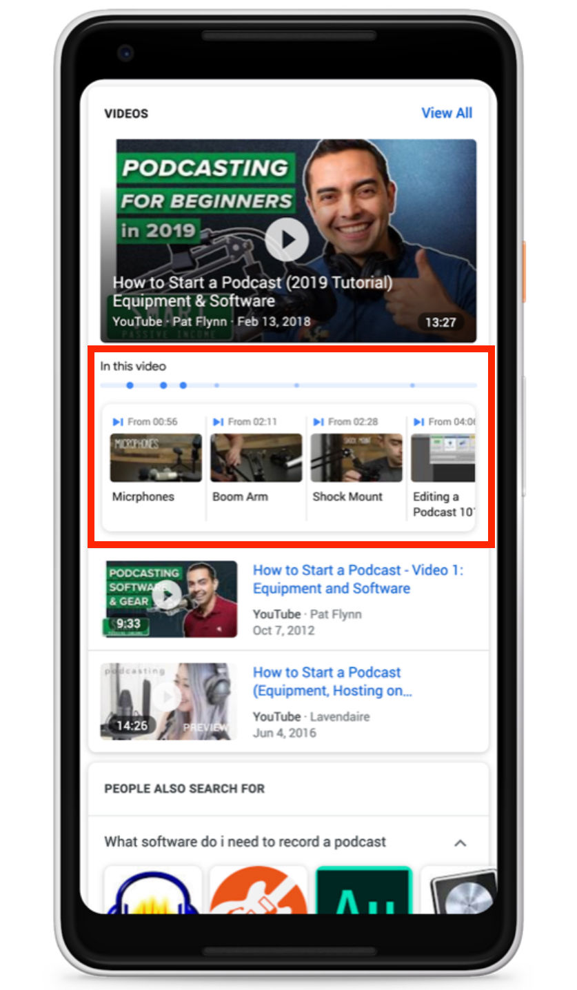 Google montre le contenu des vidéos, ainsi que des horodatages directement dans votre recherche
