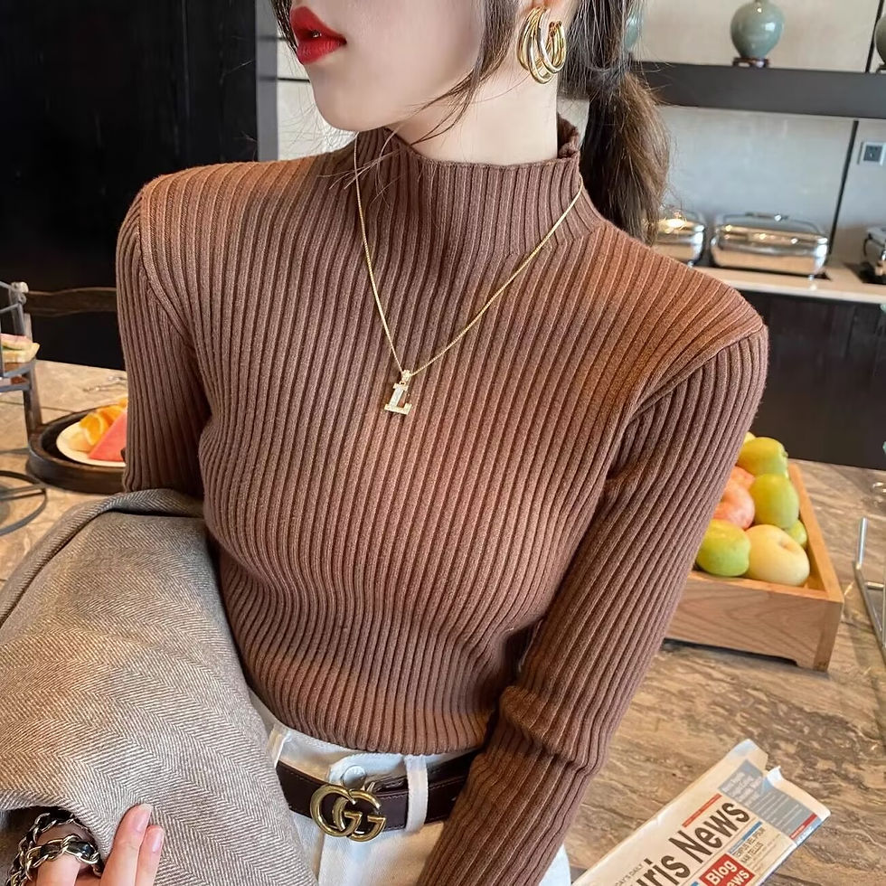 Thumbnail: Autumn Winter Women Ruffles Mock Neck Sweater Thicken Fleece Warm Thermal Pullov