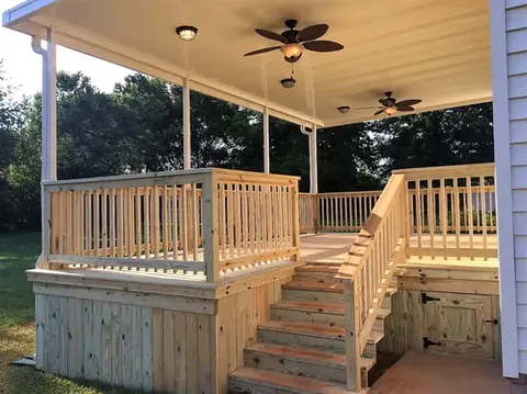 Custom-built backyard wood deck