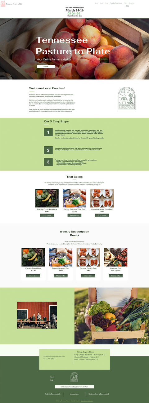 TN Pasture to Plate website homepage layout
