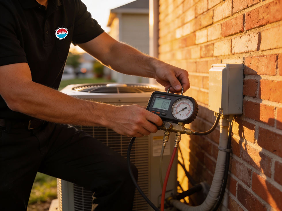 The Crew technician doing HVAC Maintenance