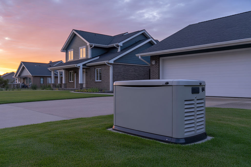 Whole House Generator in front of house at sunset