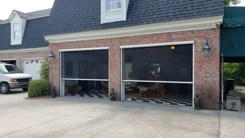Two-car garage with screen doors