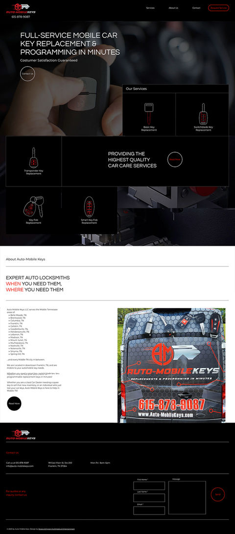 Auto-Mobile Keys website homepage layout