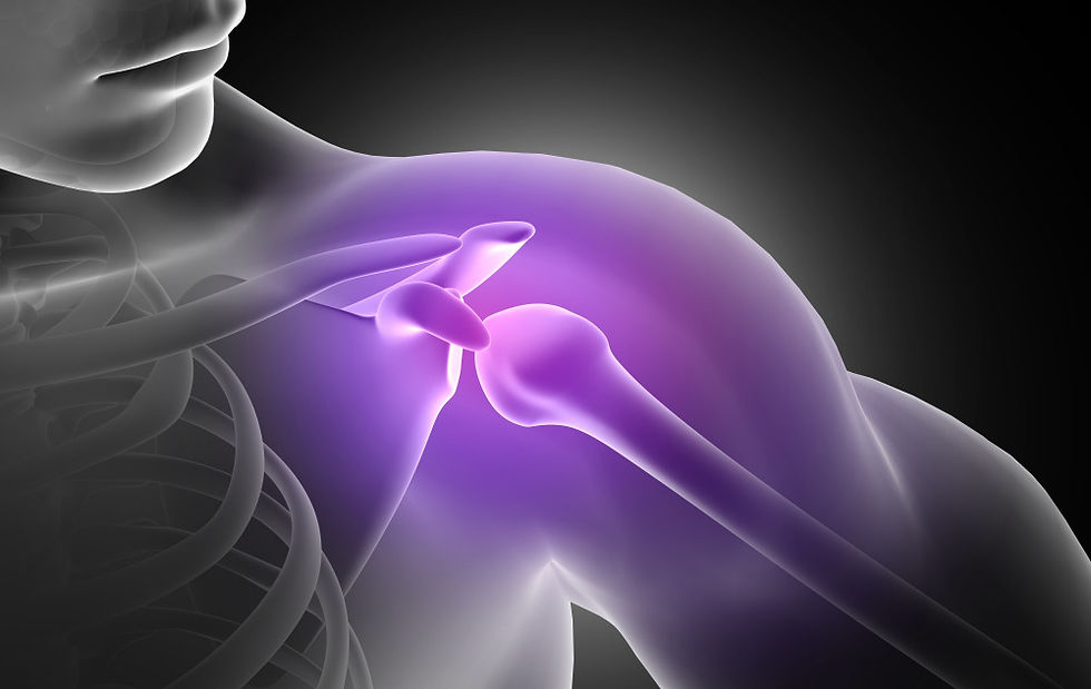 3d render of a male figure with painful shoulder joint