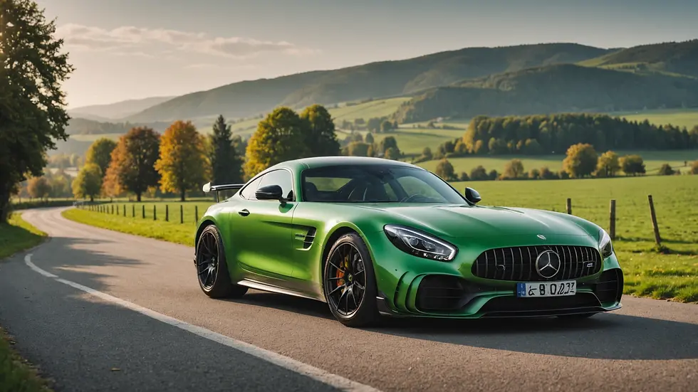 AMG GT R parked in a scenic countryside