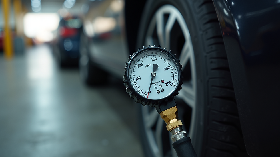 Eye-level view of a digital tire pressure gauge