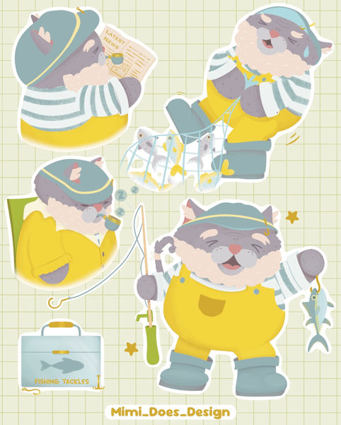 Multiple poses of an old fisherman cat. 