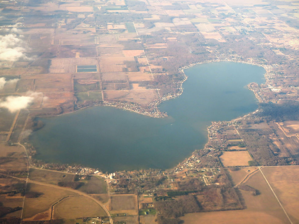 Aerial view of Bass Lake, Indiana.