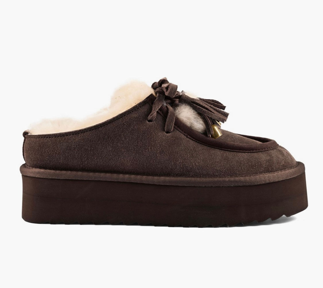YURO SHEEPSKIN LEATHER PLATFORM CLOG WITH SHEARLING LACING
