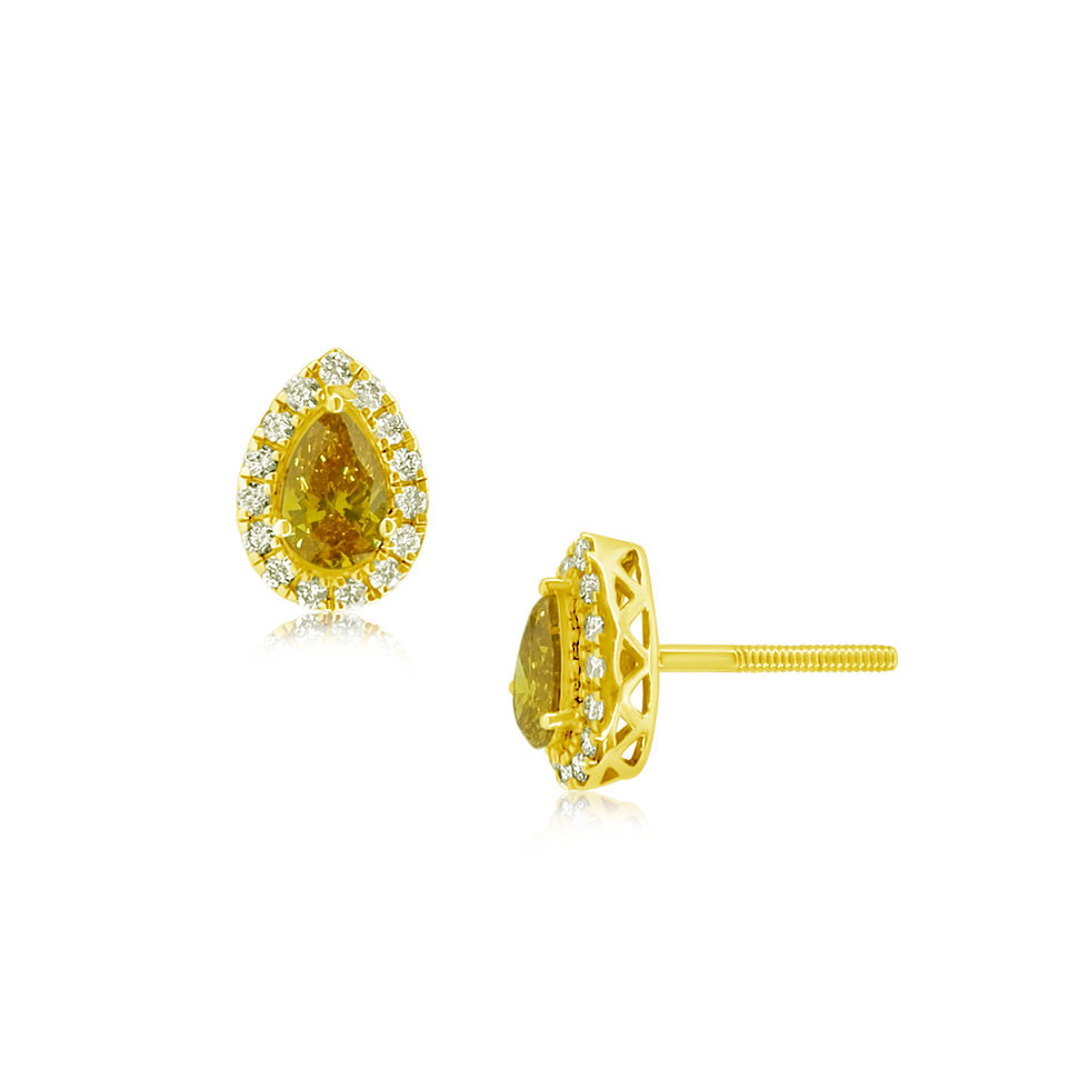 Thumbnail: Fancy Yellow Pear Cut Lab-Grown Diamond Earrings (0.97ctw)
