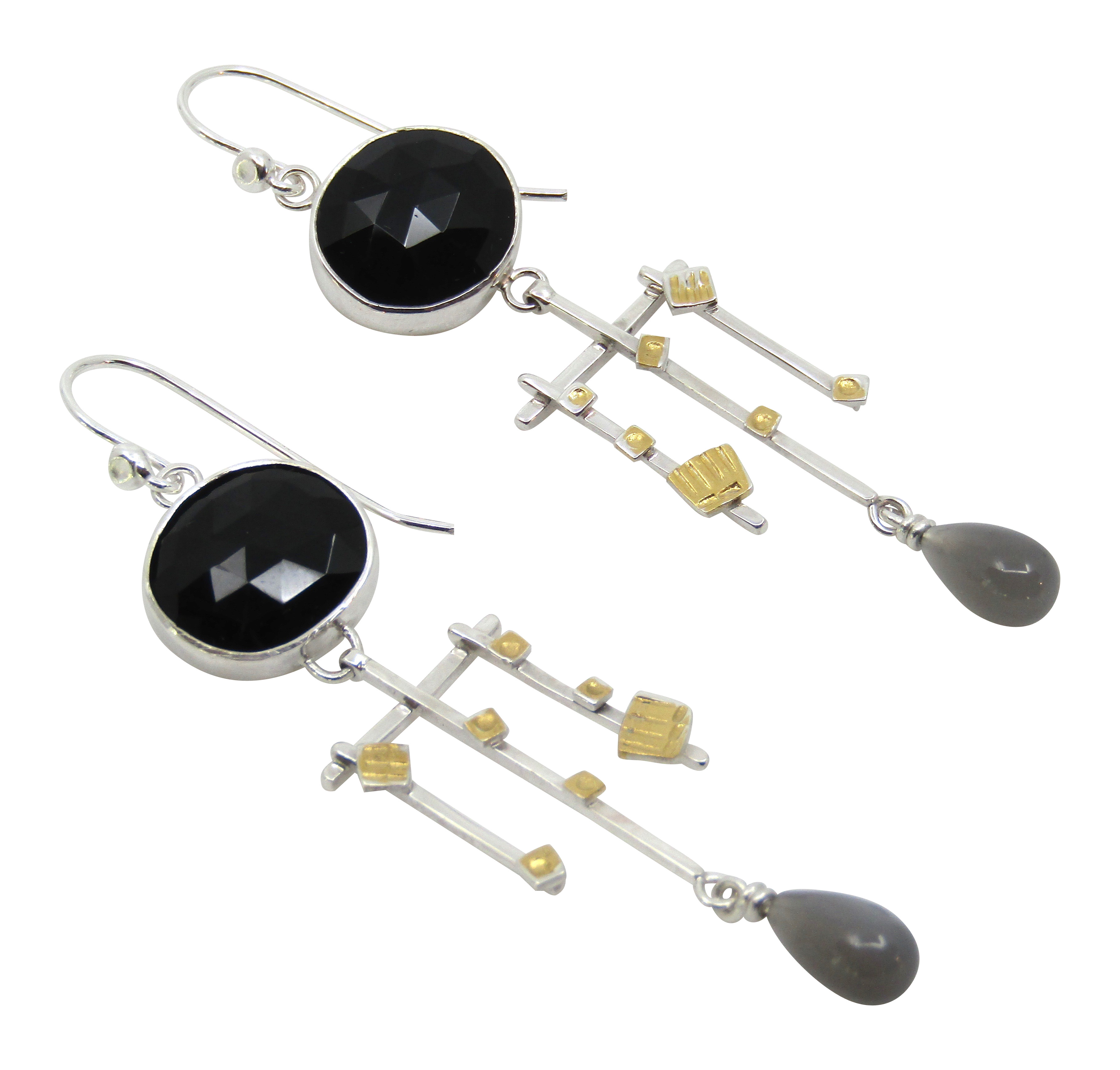 Black Spinel & Moonstone Earrings
