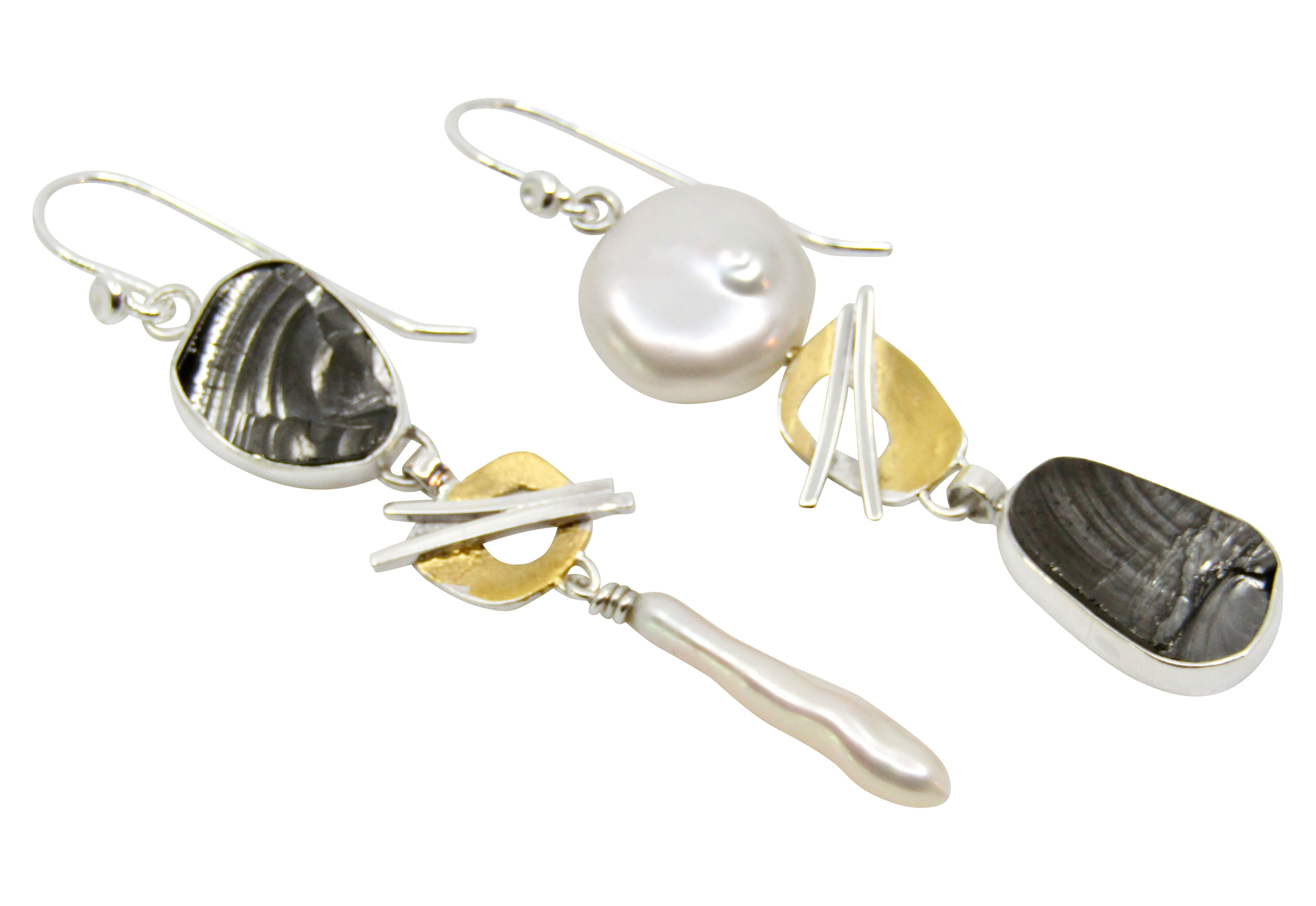 Black Touramline & Pearl Earrings