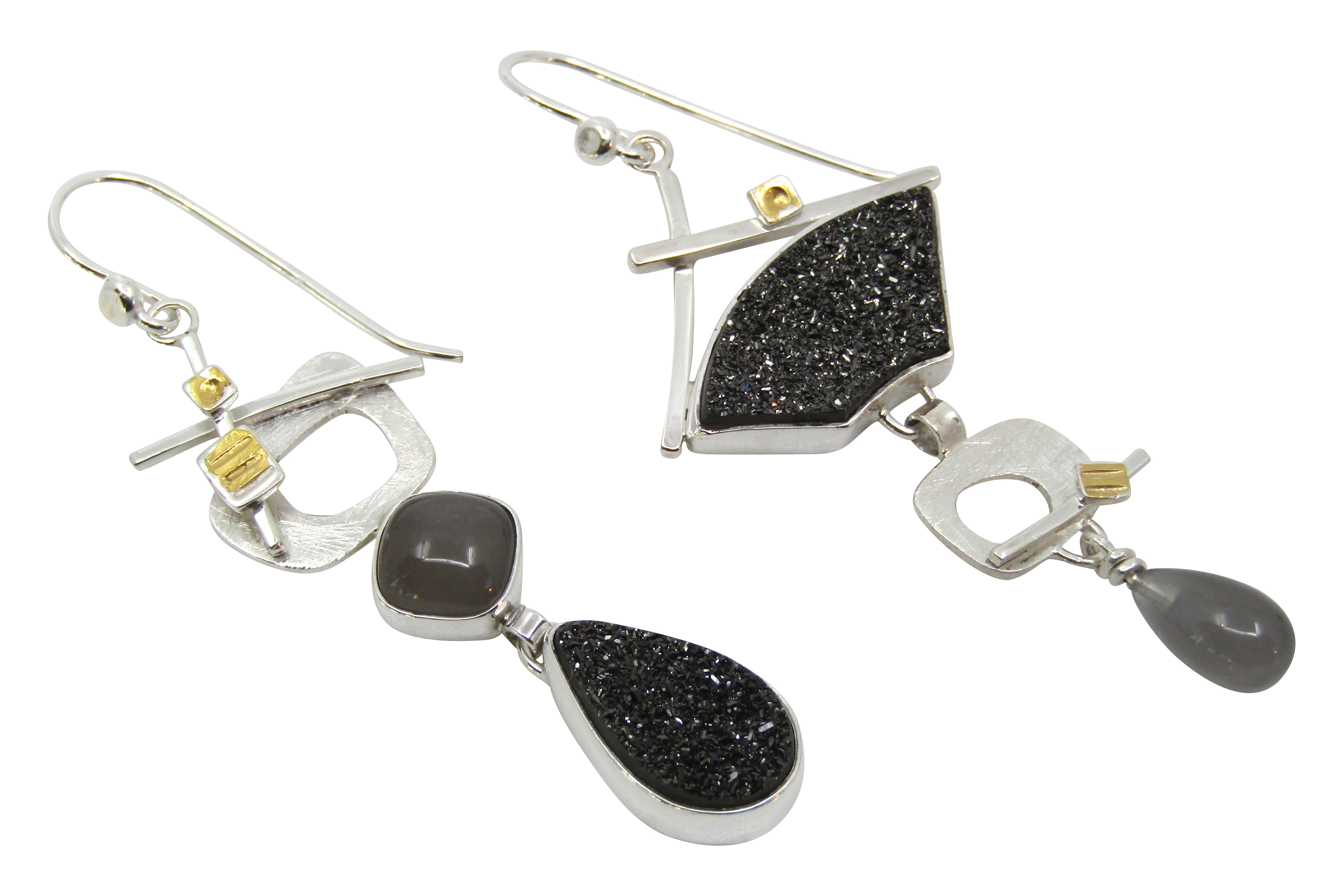 Midnight Druzy & Moonstone Earrings