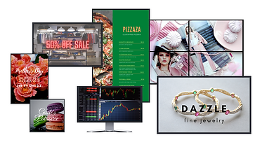Various sizes and modes of digital signage display screens.