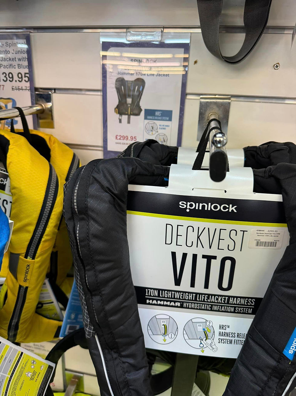 Spinlock life jackets at a chandlery in Southampton