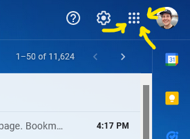Arrows pointing to nine dots arranged in a square between the setting wheel and the profile picture.