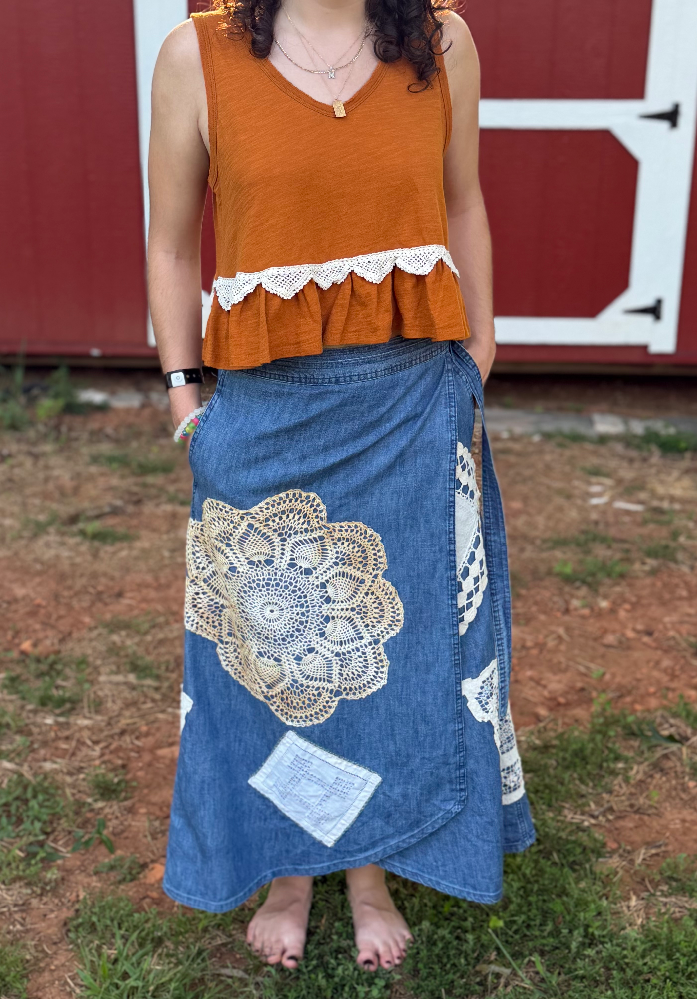 Doily Denim Wrap Skirt
