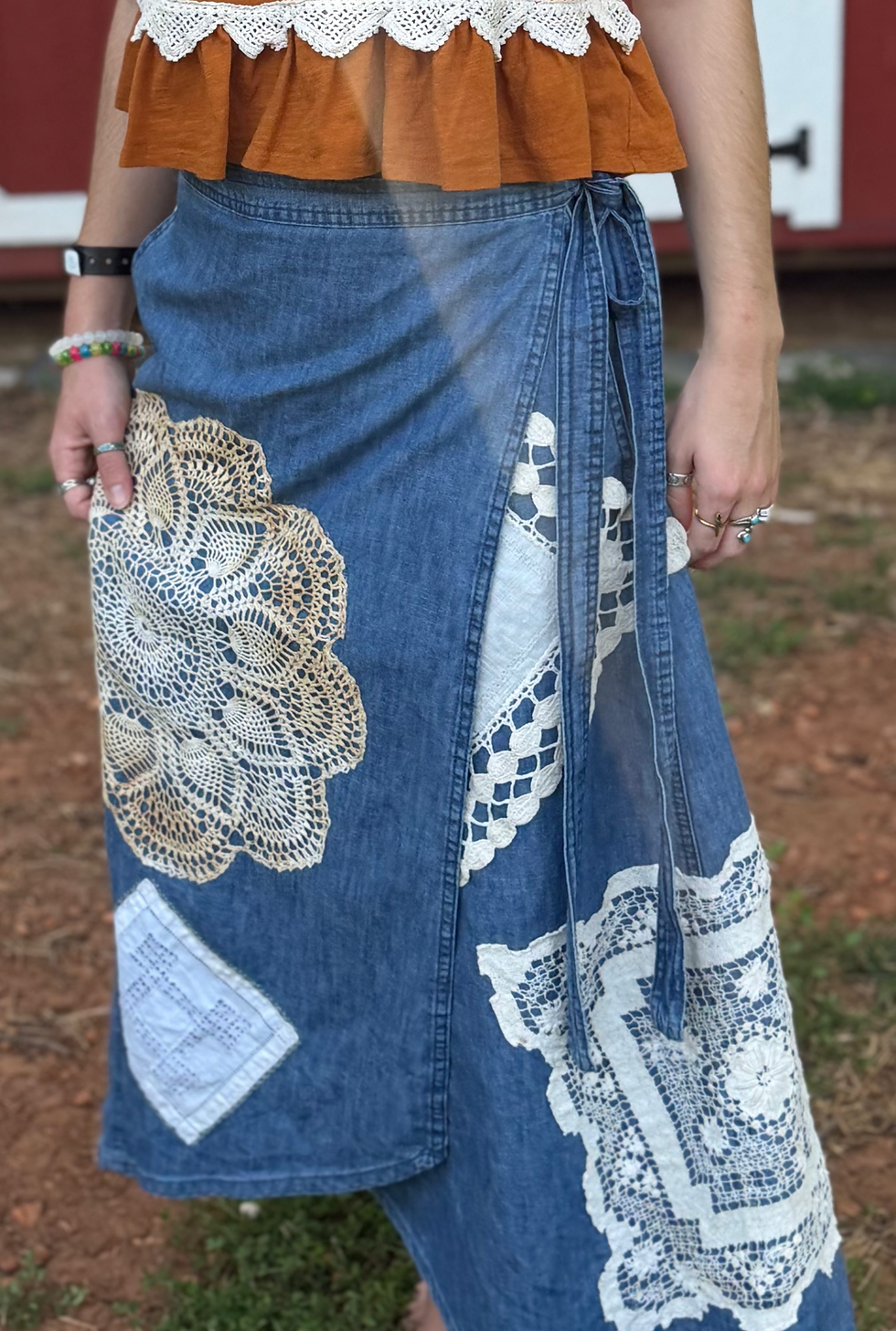 Thumbnail: Doily Denim Wrap Skirt