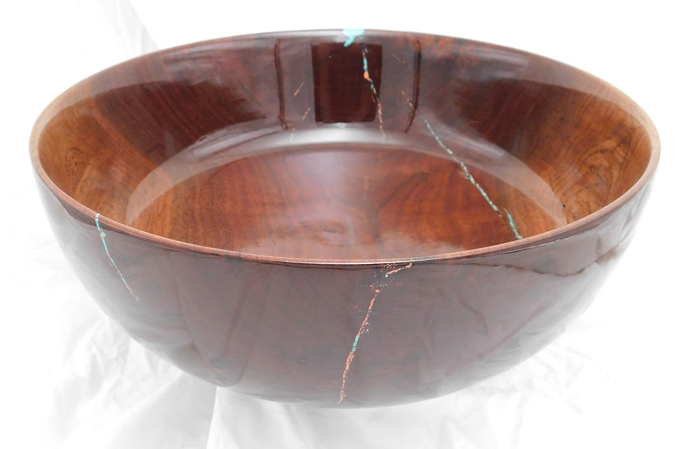 Thumbnail: Large Walnut Bowl with Turquoise and Copper