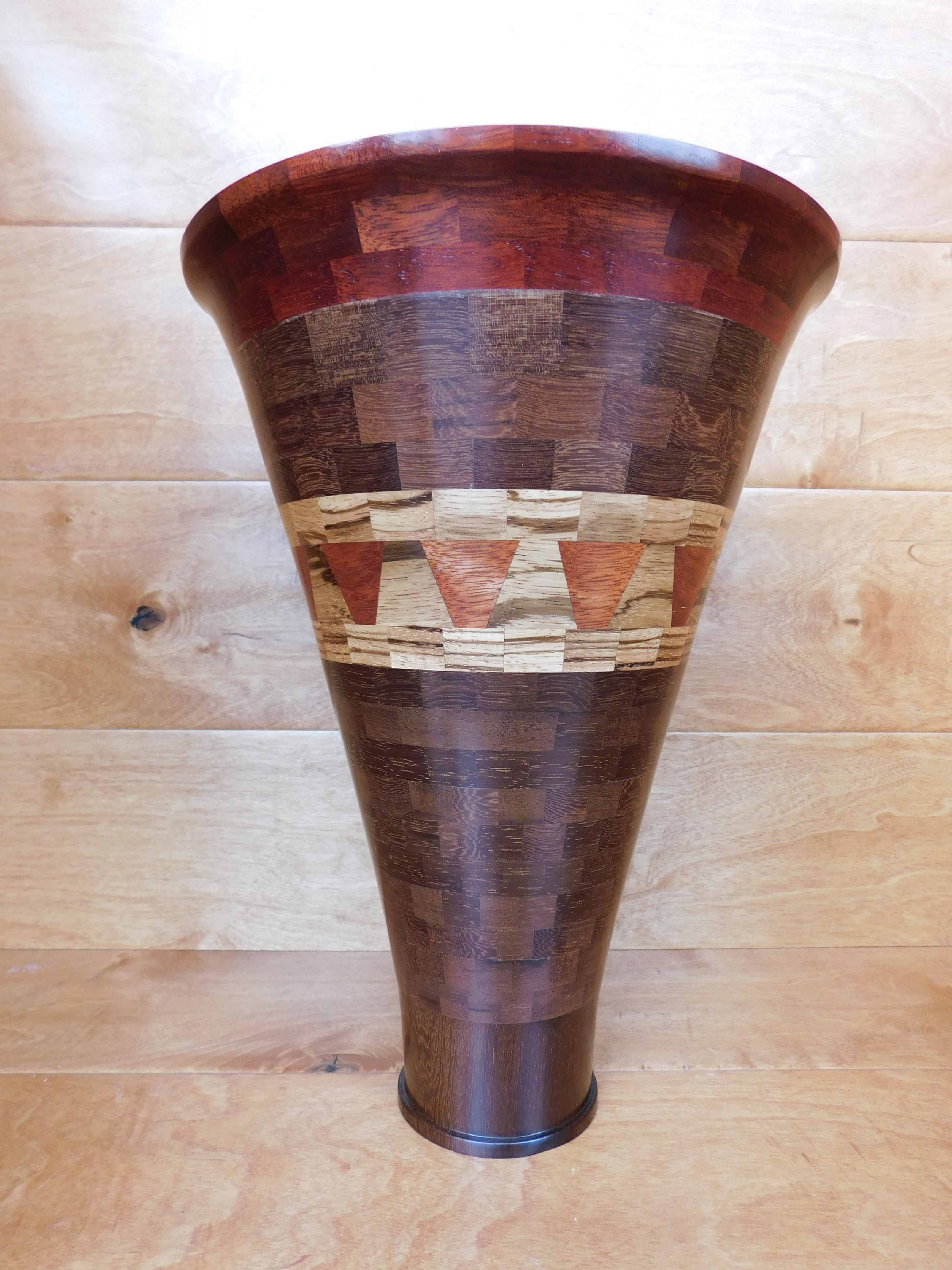 Ebony, Bloodwood, and Zebrawood Segmented Vase