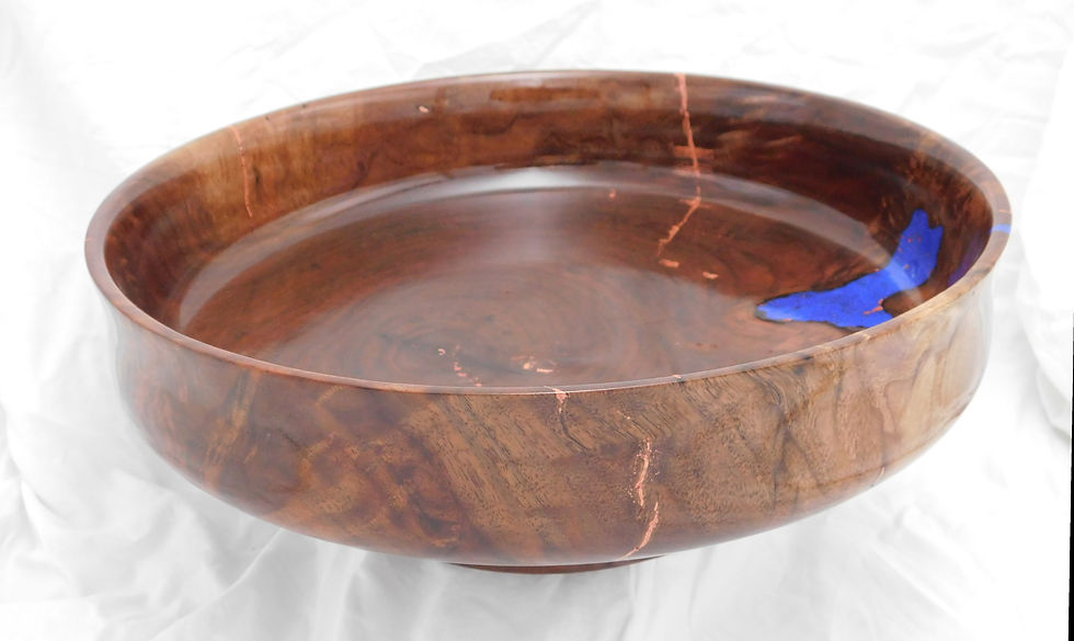 Thumbnail: Large Walnut Bowl with Lapis and Copper Inlay